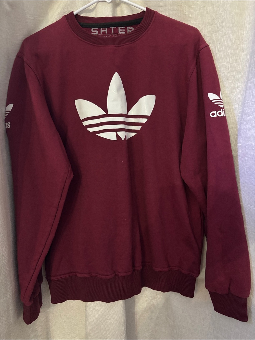 adidas Men’s Maroon Crewneck Sweatshirt with White Trefoil